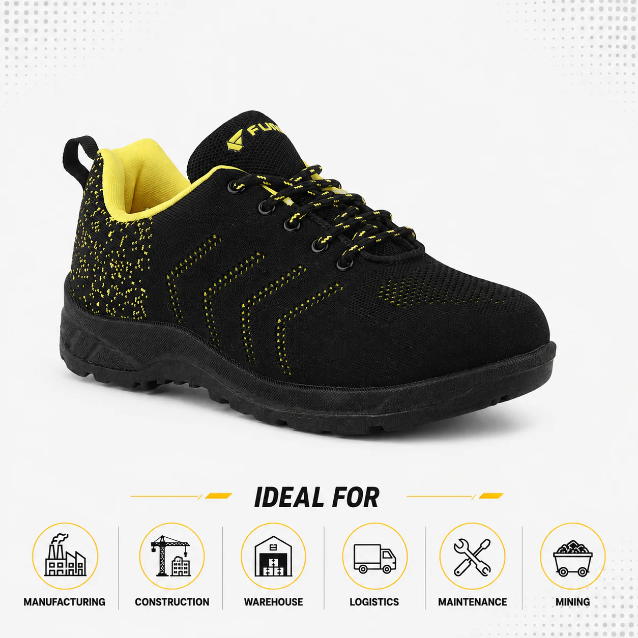 FUEL Arsenal Lightweight Safety Shoes for Men – Durable Industrial Sports Design with Strong Knitted Upper, PVC Sole, and 100J Metallic Toe Cap (UK 6–11) - Image 3