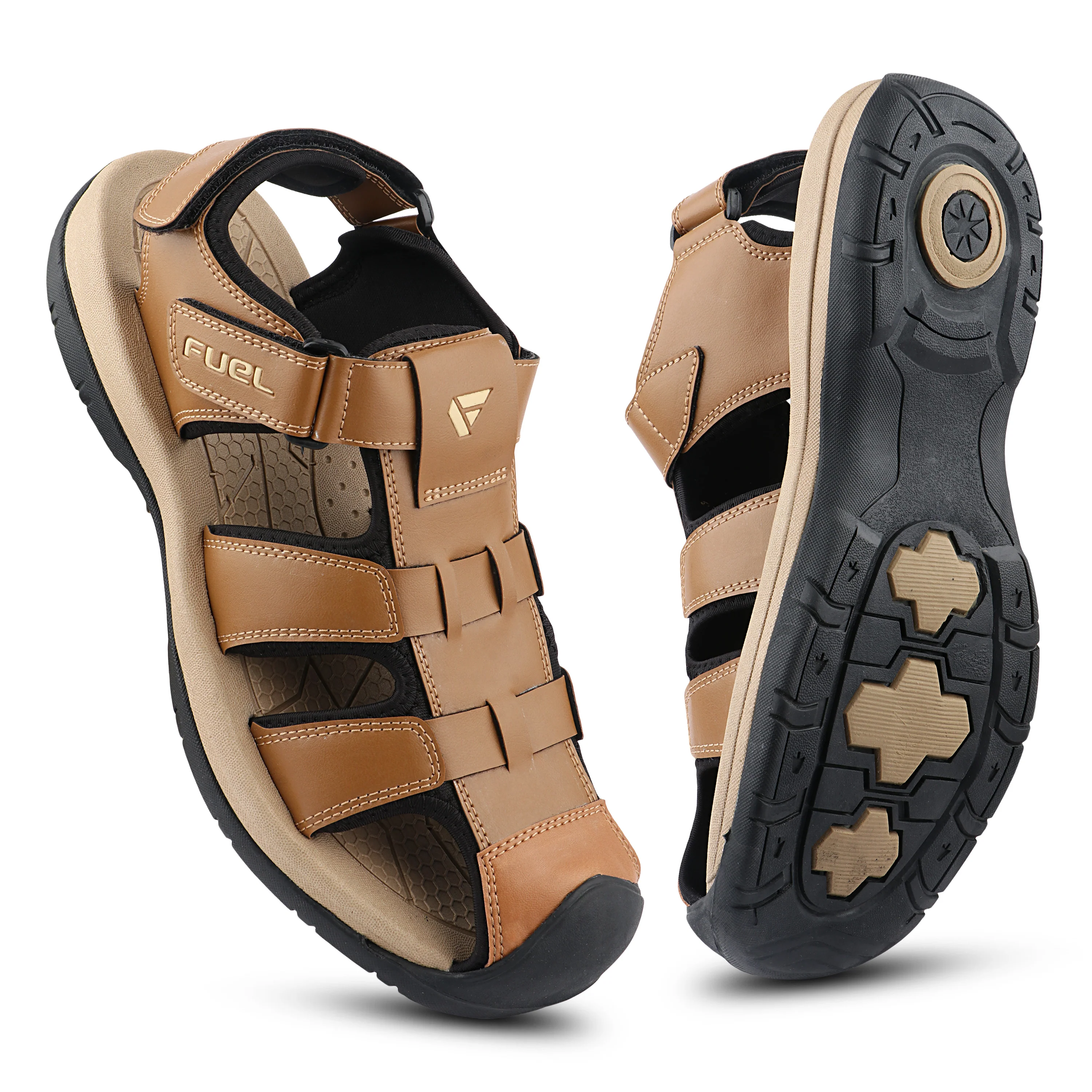 FUEL Commando-1 Comfortable Outdoor & Daily Wear  Men’s Flexible Fisherman Rubber Sandals with Protective Toe Cap (Tan) - Image 5