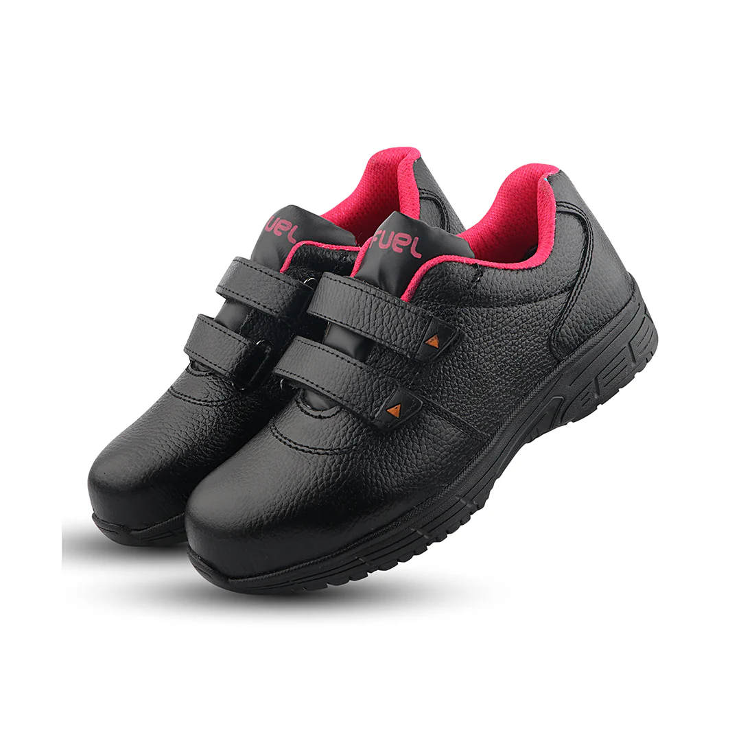 FUEL Gracy Grain Leather Upper with 200J Metal Toe Cap of Velcro Closure Anti-Slip Rubber Sole & EVA Insole Industrial Work Steel Toe Safety Shoes for Women's (Black) - Image 6
