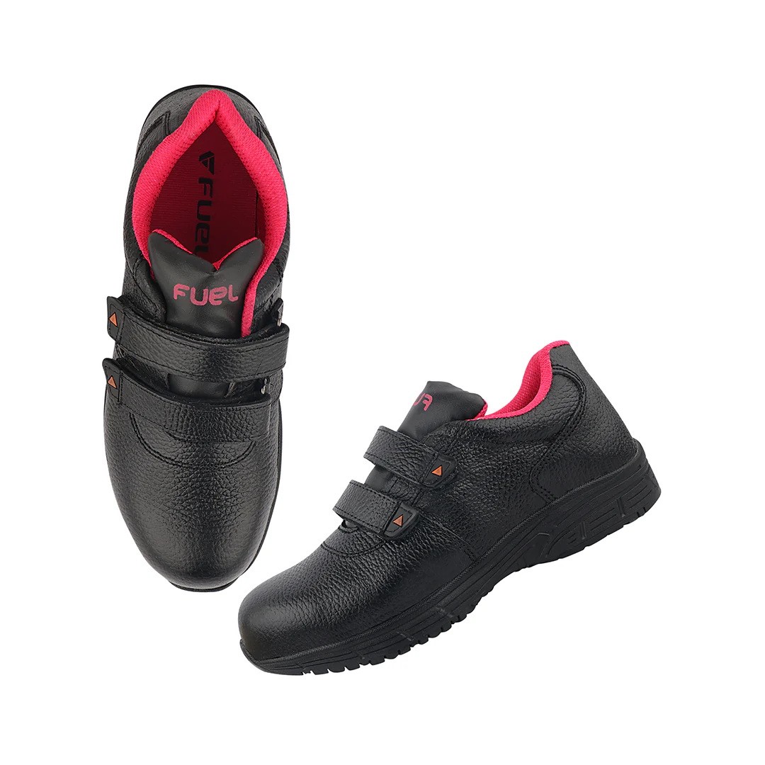 FUEL Gracy Grain Leather Upper with 200J Metal Toe Cap of Velcro Closure Anti-Slip Rubber Sole & EVA Insole Industrial Work Steel Toe Safety Shoes for Women's (Black) - Image 9
