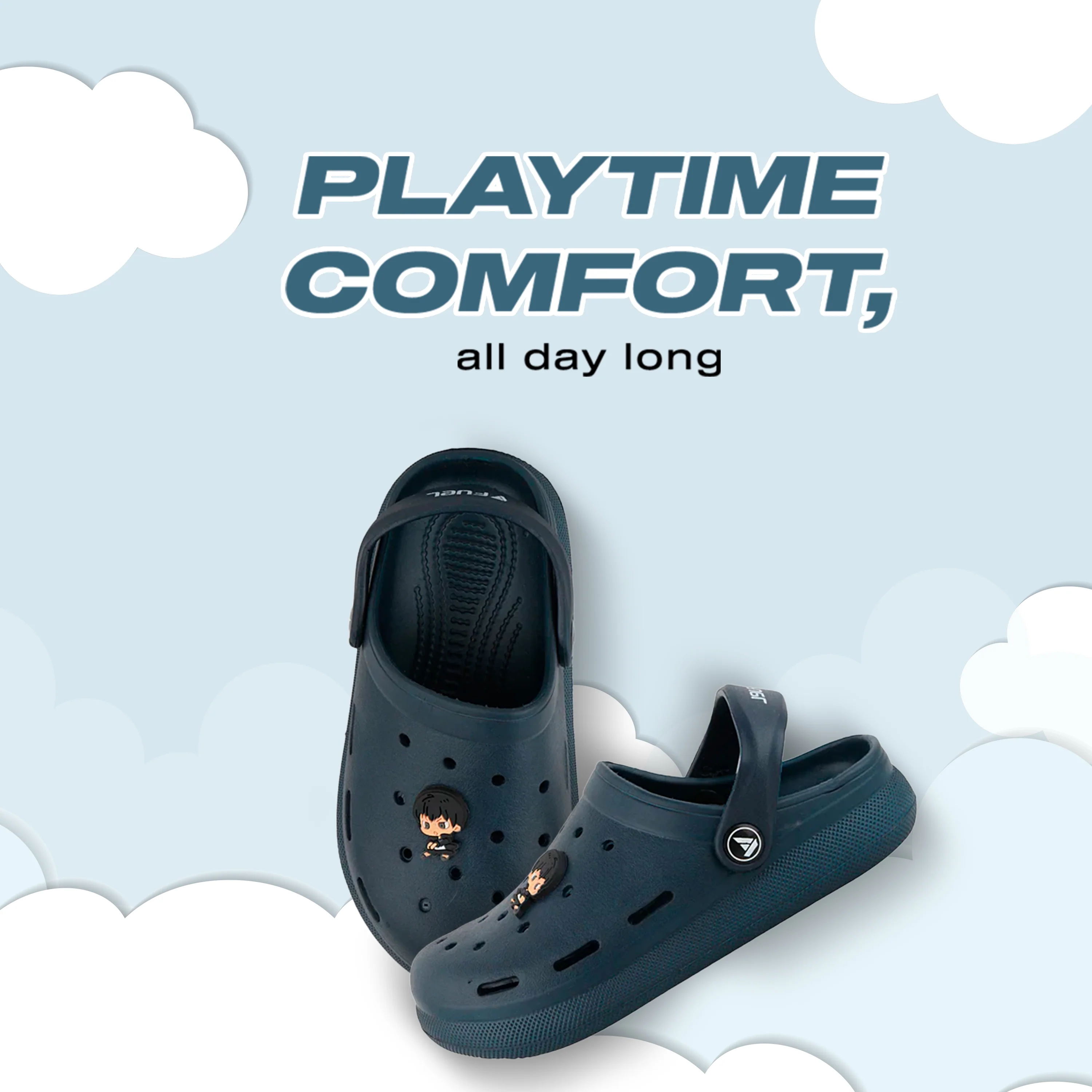FUEL Hooper Lightweight & Comfortable Pull-On Casual Clogs with Cushioned Footbed for Kids (Navy) - Image 9