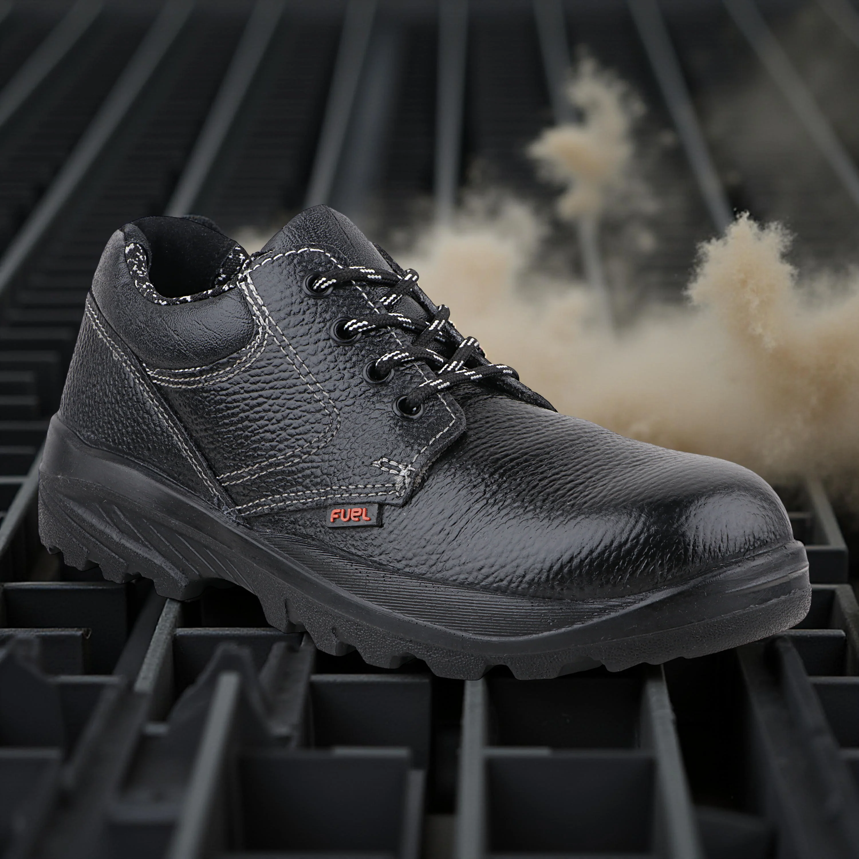 FUEL Squad DD PU Single Density Sole Industrial Safety Shoes for Men Industrial with 200J Steel Toe (Black)