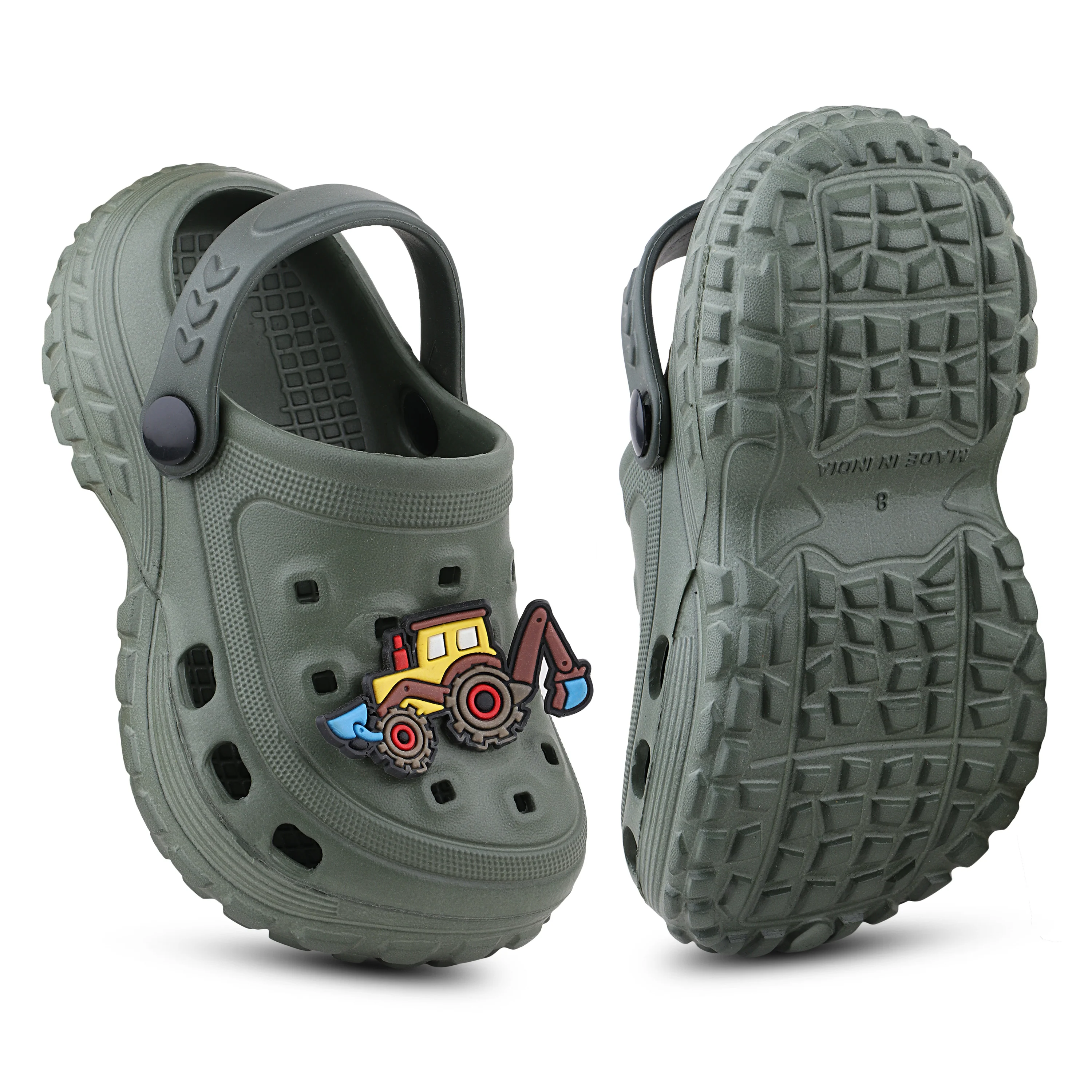 FUEL Poddle Cute & Lightweight EVA Slip-On Clogs for Kids (Olive) - Image 5