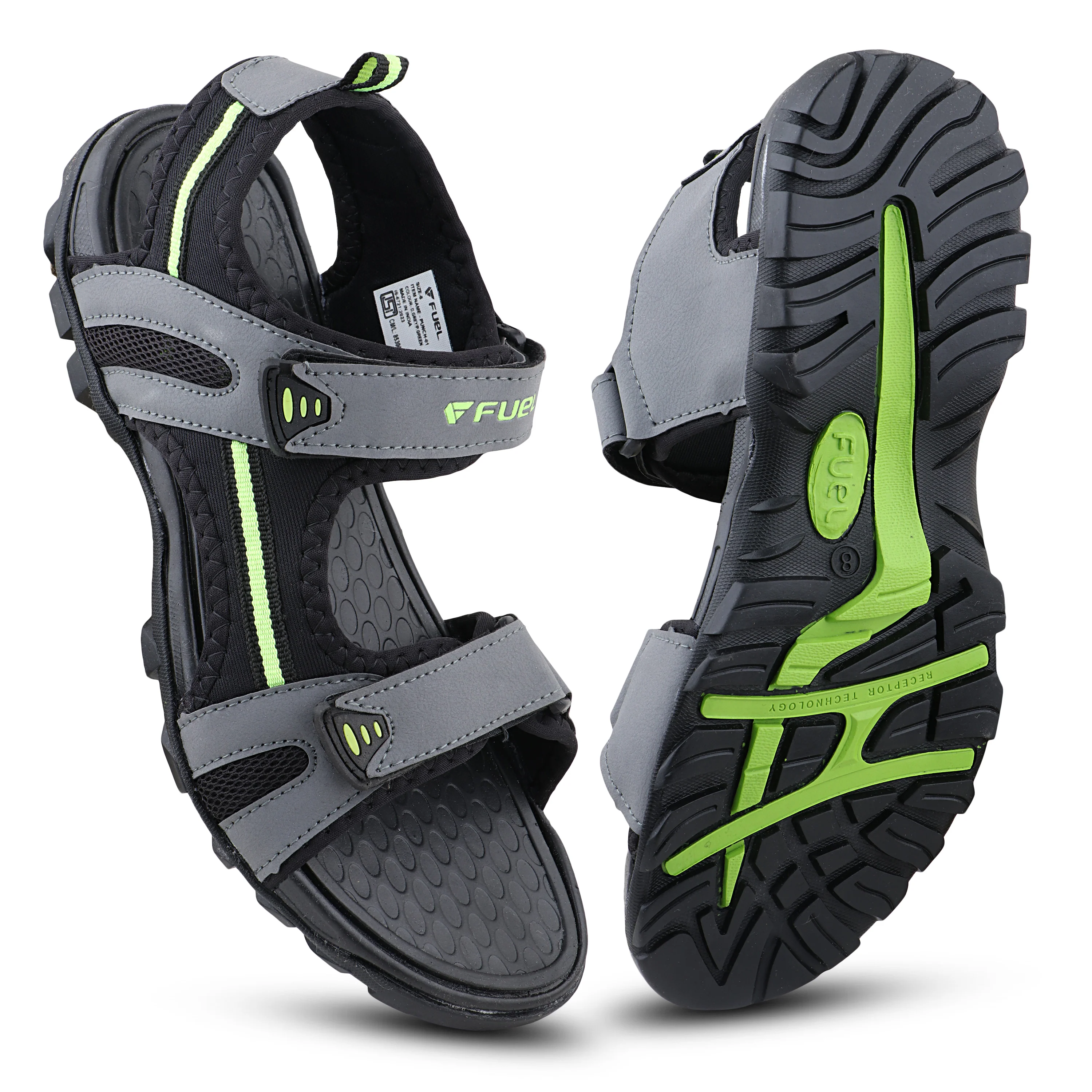 FUEL Punch-01 Trendy & Comfortable Sports Sandals for Men (Grey) - Image 6