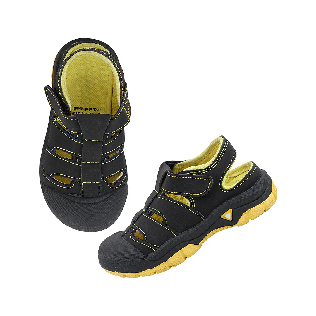 FUEL Qeudos Casual & Outdoor Velcro Strap and Cushioned Footbed Sandals for Kids (Black) - Image 7