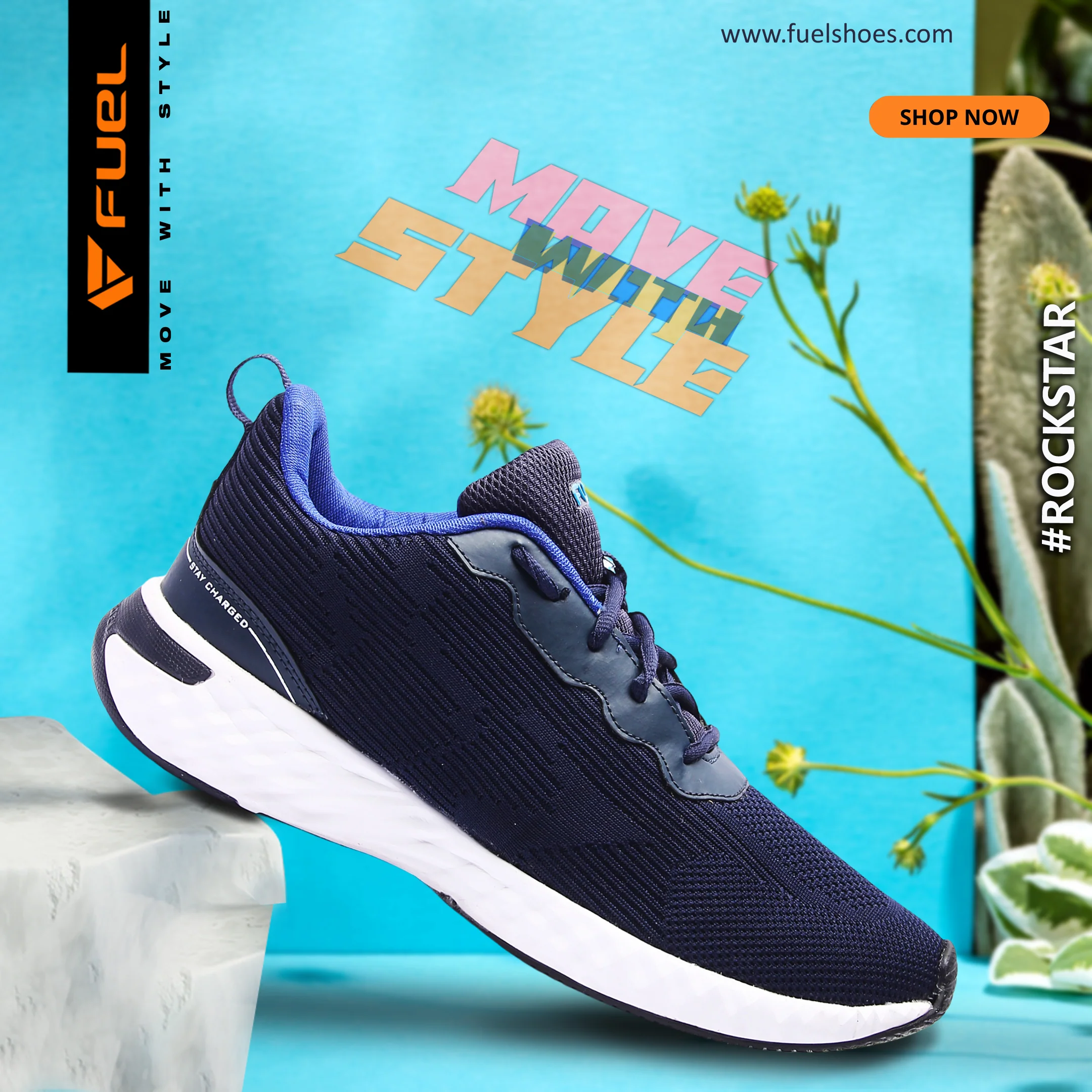 FUEL Rockstar Lightweight & Anti-Skid Men Sports Shoes for Running & Casual Wear (Navy) - Image 3
