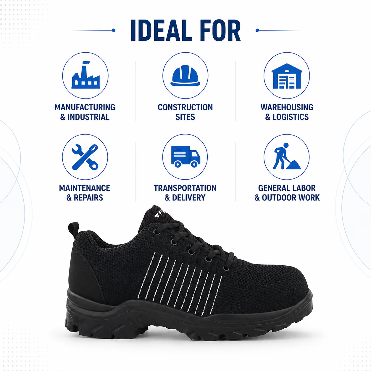 FUEL Aqua Knitted Upper in  PU Sole with 200J Composite Toe Lightweight Industrial Work Safety Shoes for Men (Black) - Image 3